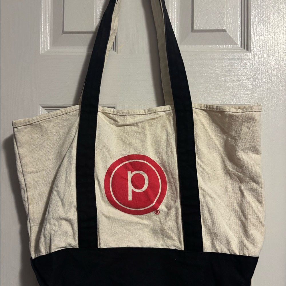 Pure Barre Canvas Tote Bag in Cream with Red Logo